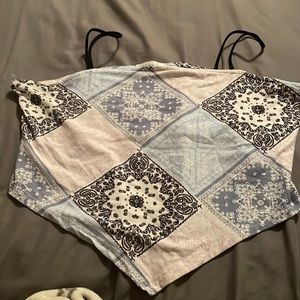 pastel blue, purple, black, white bandana tank crop top:)cut off back.size XL